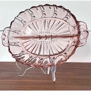 Oyster and Pearl Pink 12" Oval 2 Part Relish Dish by Anchor Hocking Vintage